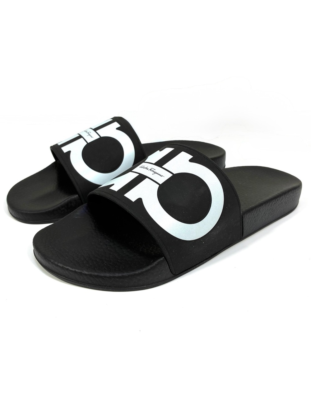 Salvatore Ferragamo Groovy 6 Dual Gancini Sport Pool Slide Sandal Black 6M NWT